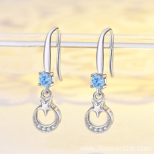 Silver 925 Moon And Star Earrings